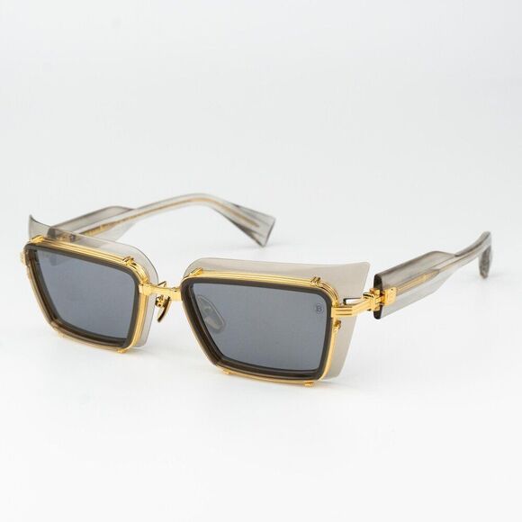 Balmain Women Sunglasses Titanium Grey Crystal Gold Rectangle ADMIRABLE BPS-130B
